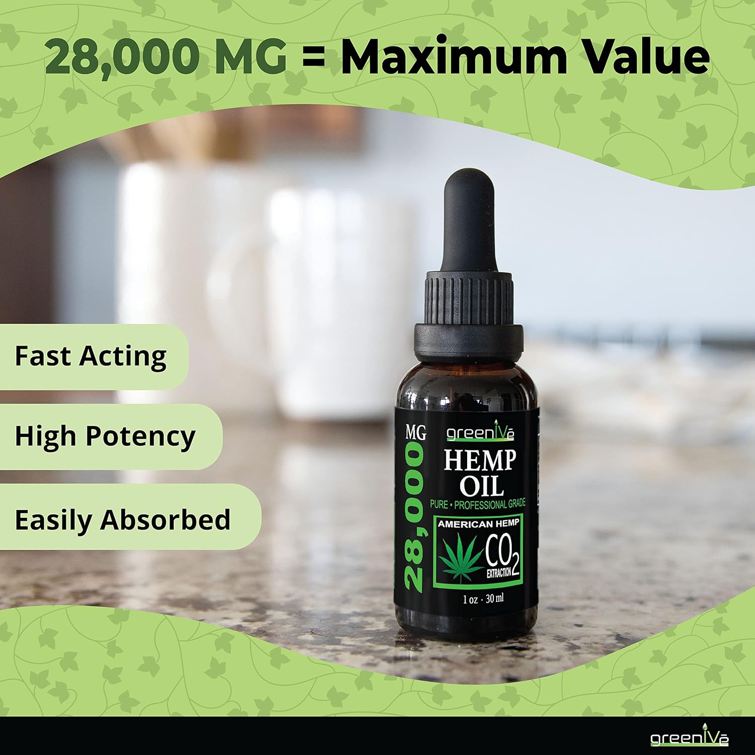 GreenIVe Hemp Oil Drops 28,000mg – Naturally Grown, Vegan, Rich in Omegas – Premium Hemp Oil Dropper – Non-GMO, Made in USA – 30mL (1 Pack) - Image 7