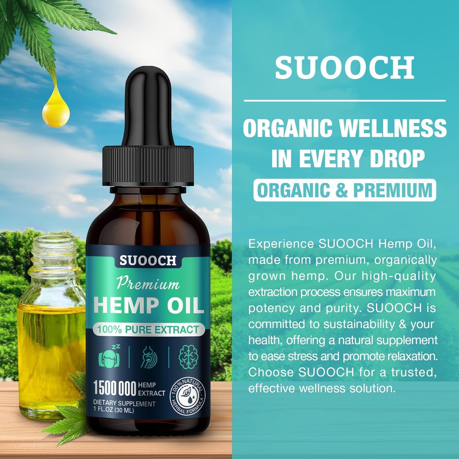 Hemp Oil Organic Premium(2 Pack)- Maximum Strength 100% Natural Drops Hemp Extract Tincture Supports Relaxation - Image 2