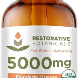 Ultra High Strength Hemp Oil Drops 5000mg Mandarin Orange Flavor (2 oz - 120 Servings) USDA Certified Organic, Calming Relief Supplement