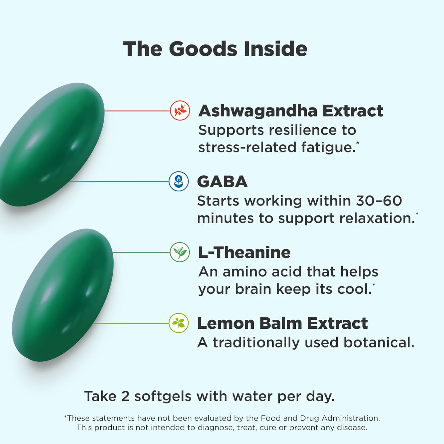 OLLY Ultra Strength Goodbye Stress Softgels, GABA, Ashwagandha, L-Theanine and Lemon Balm, Stress Relief Supplement - 60 Count - Image 2