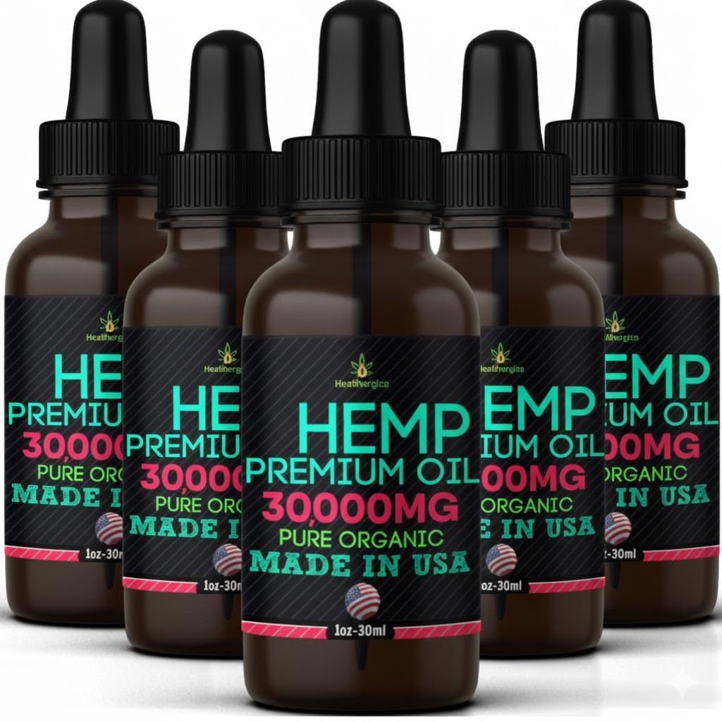 Hemp Oil-5 Pack-High Potensy Hemp Seed Oil-Organic HempOil, Full Flavor Natural Benefits-Made in USA-for Skin, Calm, Discomfort, Muscles, Massage-Safe for Pets-Full Omega 3, 6, 9
