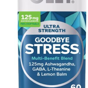 OLLY Ultra Strength Goodbye Stress Softgels, GABA, Ashwagandha, L-Theanine and Lemon Balm, Stress Relief Supplement - 60 Count