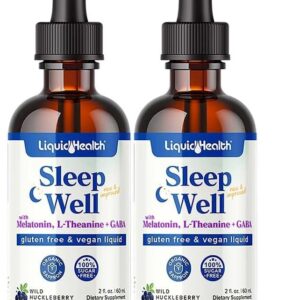 LIQUIDHEALTH Sleep Well Liquid Melatonin, L-Theanine Supplement Natural Sleep Aid, Fall Asleep Faster, Stay Asleep Longer - USA Made, Vegan, Sugar Free, Drug Free, Non-GMO Sleep Spray Drops (2 Pack)
