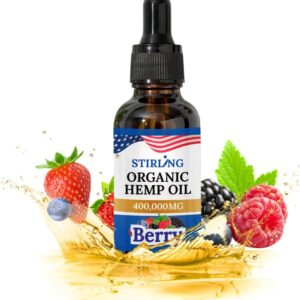 Stirling Organic Hemp Oil - 400,000mg Natural Berry Flavor - Enhances Sleep and Helps Reduce Discomfort - THC-Free, Non-GMO, Gluten-Free, High in Omega 3 6 9 - Premium U.S. Hemp Seed Oil