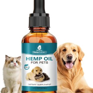 Pet Hemp Oil for Dogs and Cats - Anxiety Stress Pain Holistic Inflammation Relief - for Joint Hip Arthritis, Natural Calming Oil Drop - Organic Pets Treats