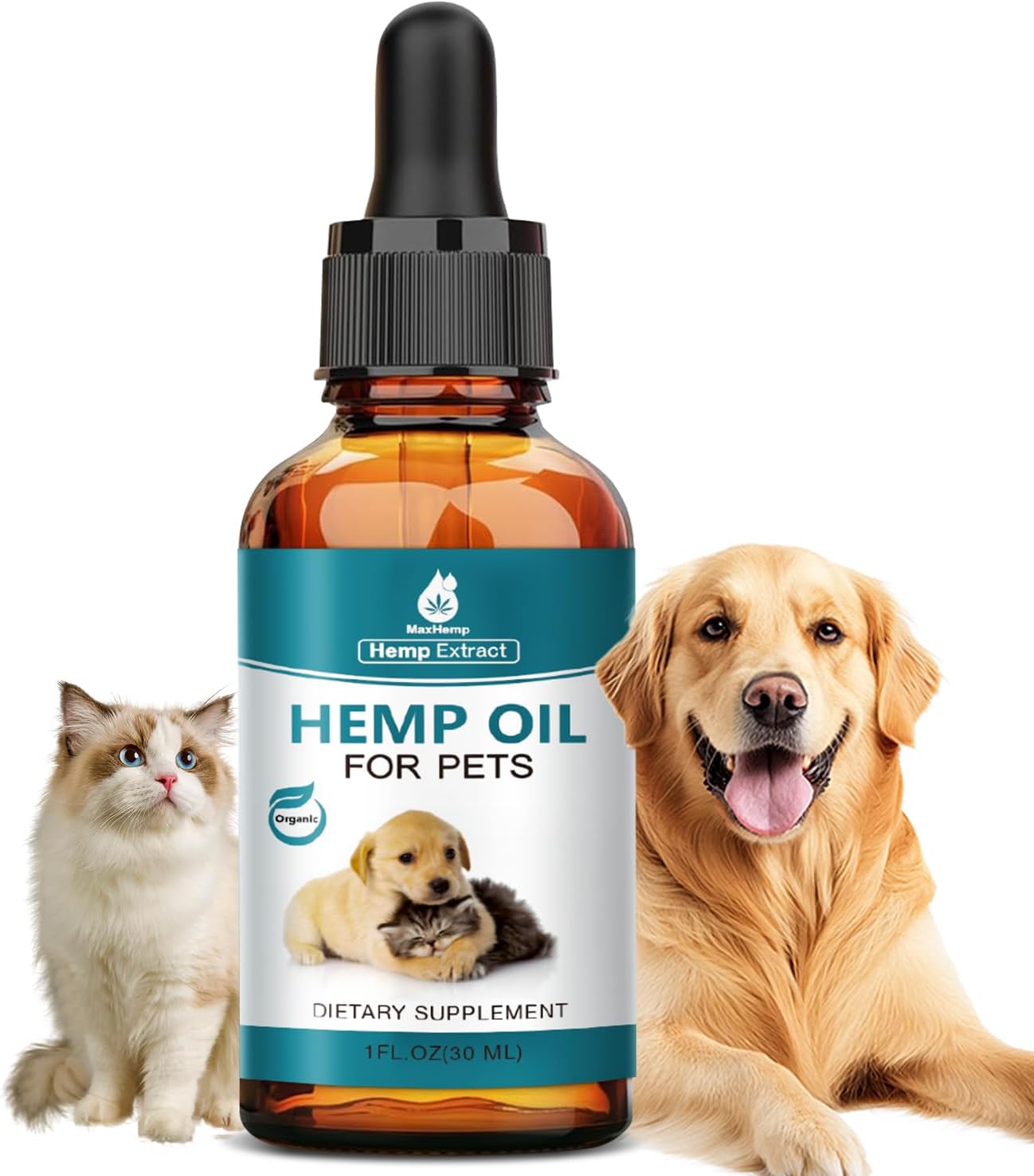 Pet Hemp Oil for Dogs and Cats - Anxiety Stress Pain Holistic Inflammation Relief - for Joint Hip Arthritis, Natural Calming Oil Drop - Organic Pets Treats