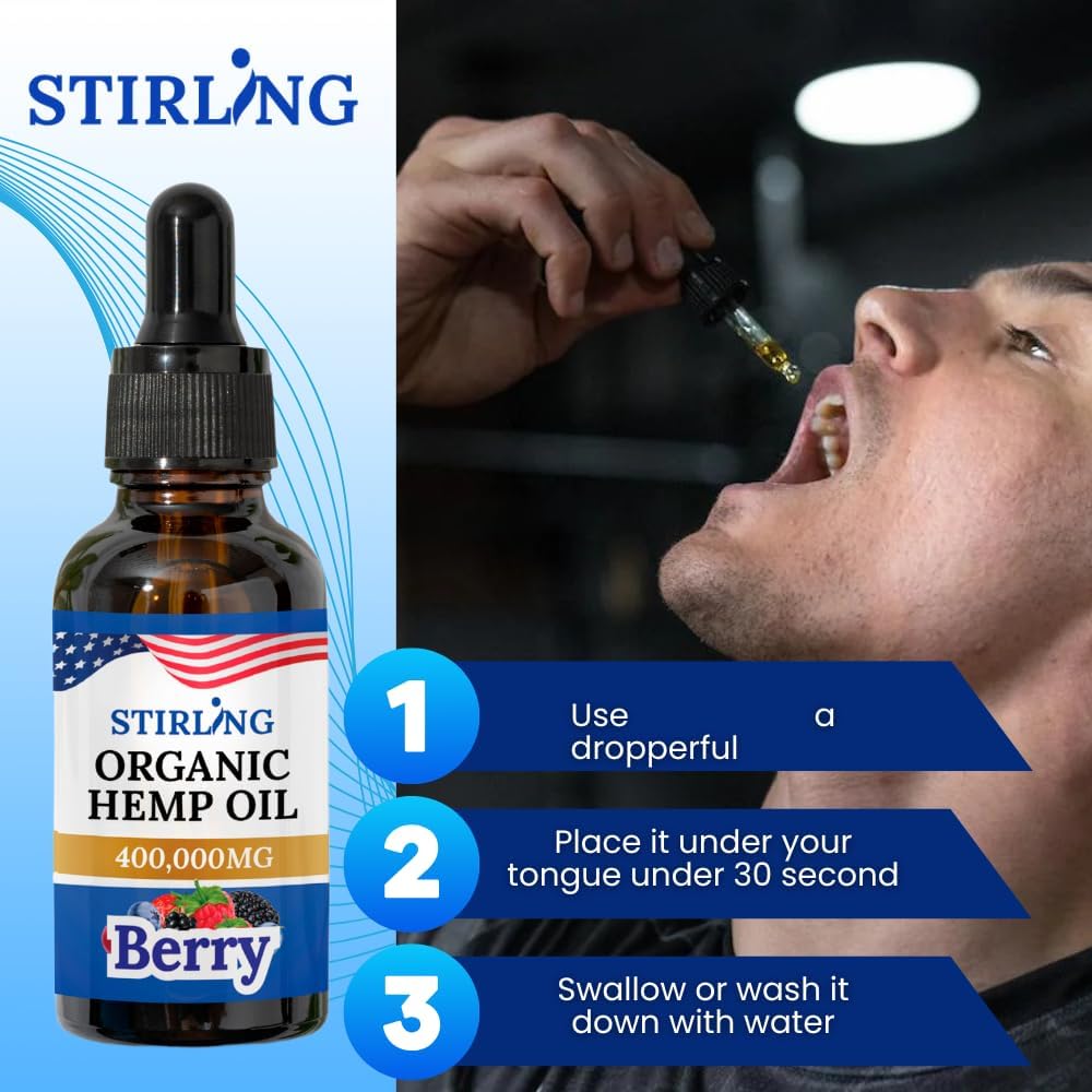 Stirling Organic Hemp Oil - 400,000mg Natural Berry Flavor - Enhances Sleep and Helps Reduce Discomfort - THC-Free, Non-GMO, Gluten-Free, High in Omega 3 6 9 - Premium U.S. Hemp Seed Oil - Image 4