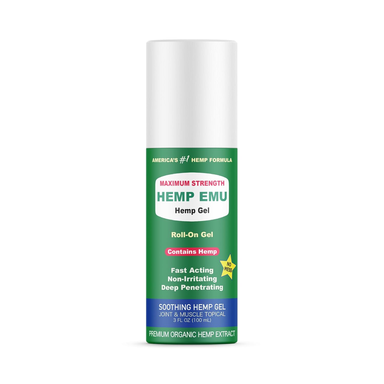 Hemp Emu - Hemp Roll On Gel - Muscle Rub for Back & Joint Discomfort - Soothing Gel with Organic Hemp Oil, Emu Oil, Menthol, Eucalyptus, Aloe Vera