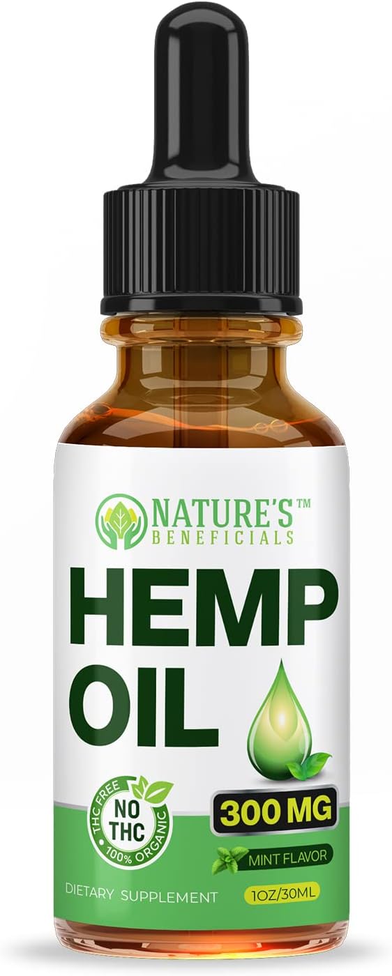 NATURE'S BENEFICIALS Organic Hemp Oil Extract Drops, 300mg - Omega Fatty Acids 3 6 9, Non-GMO Ultra-Pure CO2 Extracted - Image 2