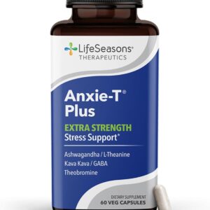 Anxie-T Plus - Extra Strength Stress Relief Supplement - Supports Mood & Mental Focus - Feel Calm and Relaxed - Eases Tension & Nervousness - Ashwagandha, Kava Kava, GABA & L-Theanine - 60 Capsules