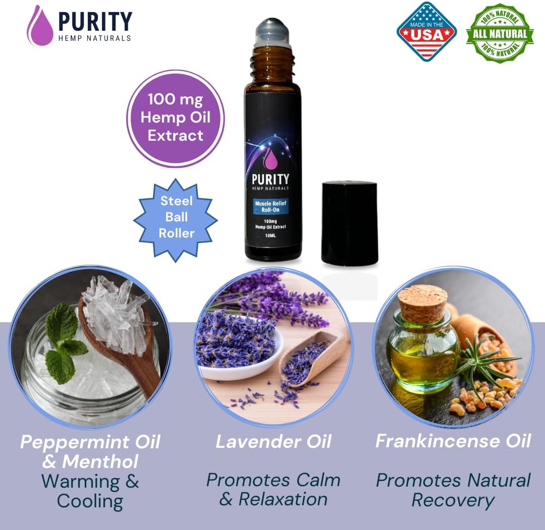 Purity Hemp Naturals Hemp Oil Roll-On for Temporary Relief On-The-Go. Lavender, Peppermint, Coconut & Frankincense Oils, Menthol & Hemp Oil Extract (100 mg). - Image 2