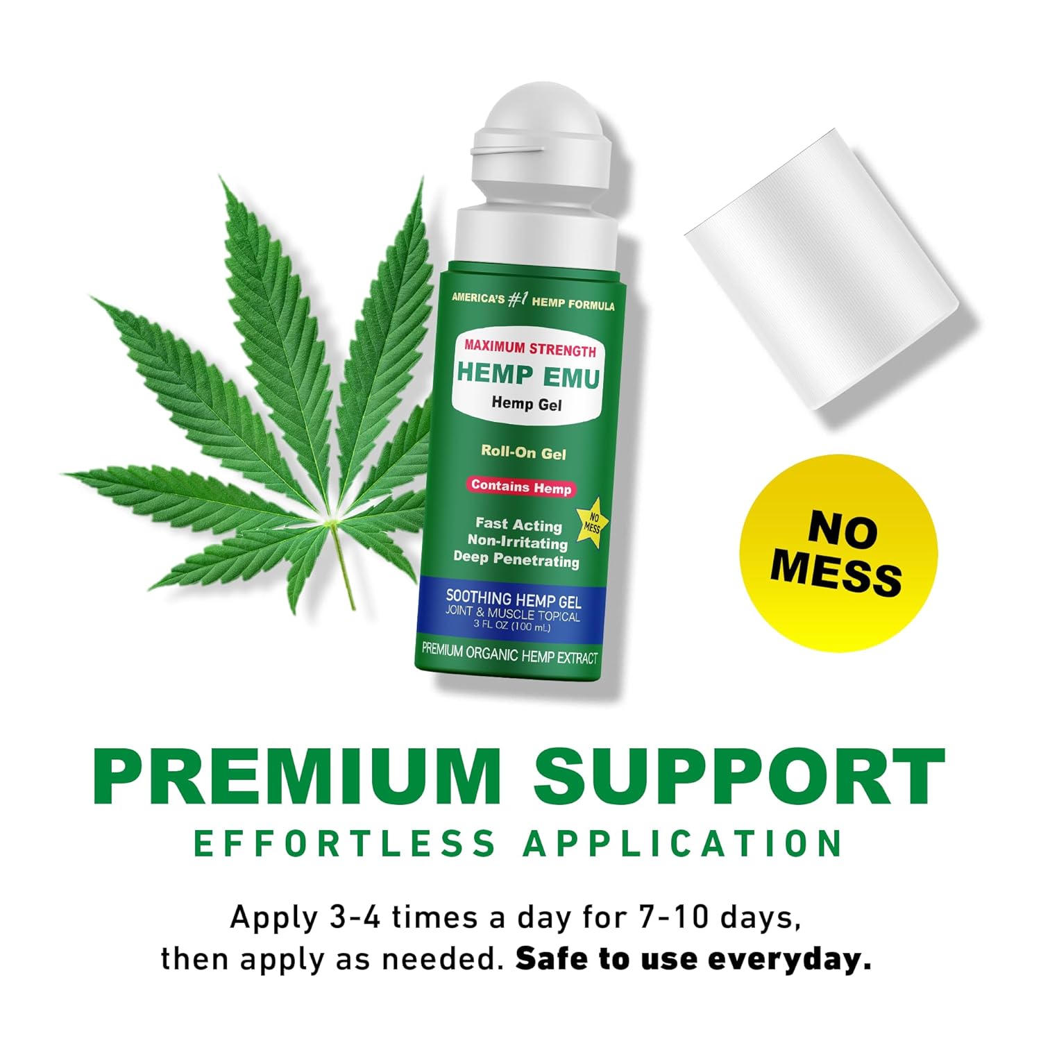 Hemp Emu - Hemp Roll On Gel - Muscle Rub for Back & Joint Discomfort - Soothing Gel with Organic Hemp Oil, Emu Oil, Menthol, Eucalyptus, Aloe Vera - Image 2