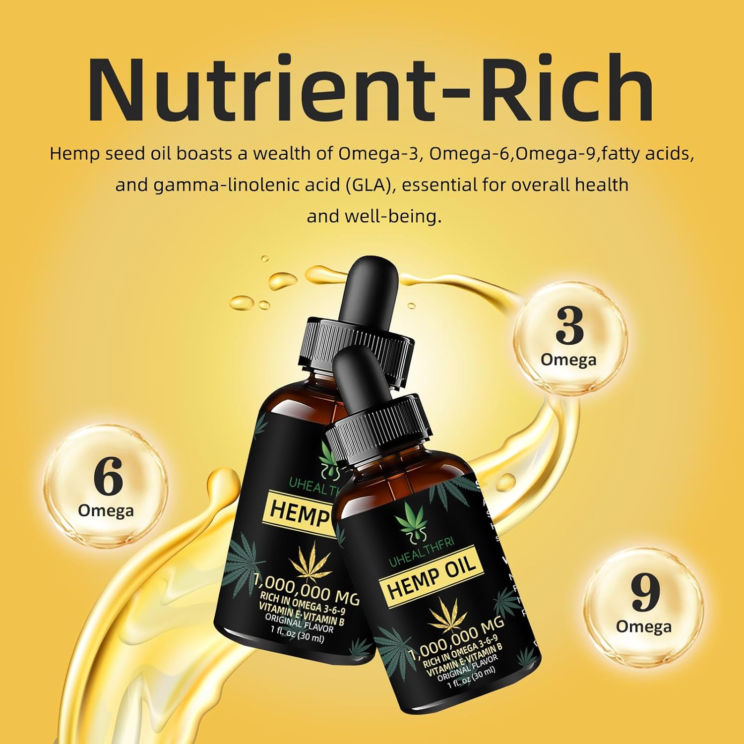 Hemp Oil, Pure Organic Hemp Seed Oil Drops, Non-GMO, Vegan Hemp Extract Oil Tincture with Omega 3, 6, 9 of 4 Pack - Image 2