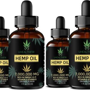 Hemp Oil, Pure Organic Hemp Seed Oil Drops, Non-GMO, Vegan Hemp Extract Oil Tincture with Omega 3, 6, 9 of 4 Pack