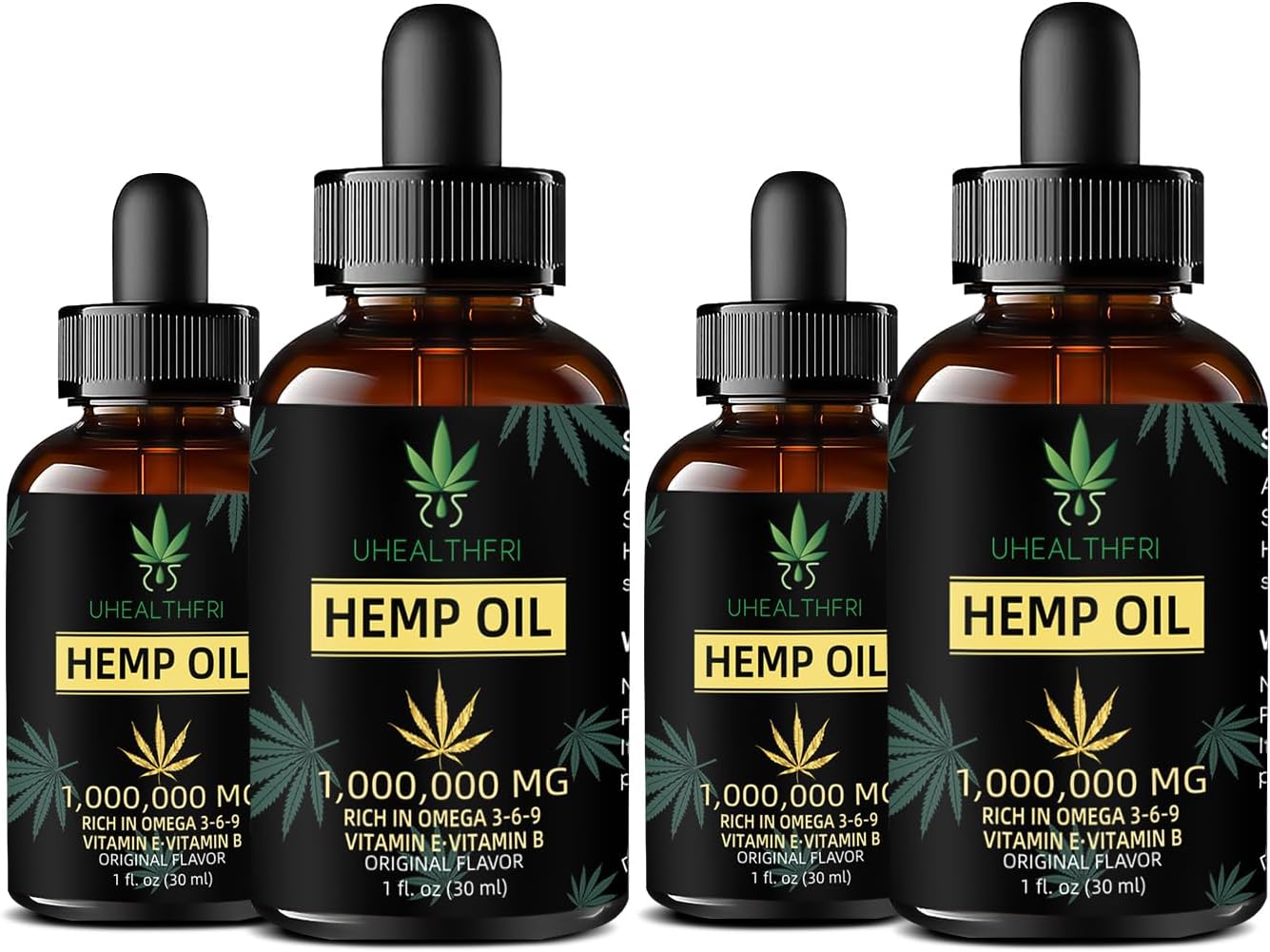 Hemp Oil, Pure Organic Hemp Seed Oil Drops, Non-GMO, Vegan Hemp Extract Oil Tincture with Omega 3, 6, 9 of 4 Pack