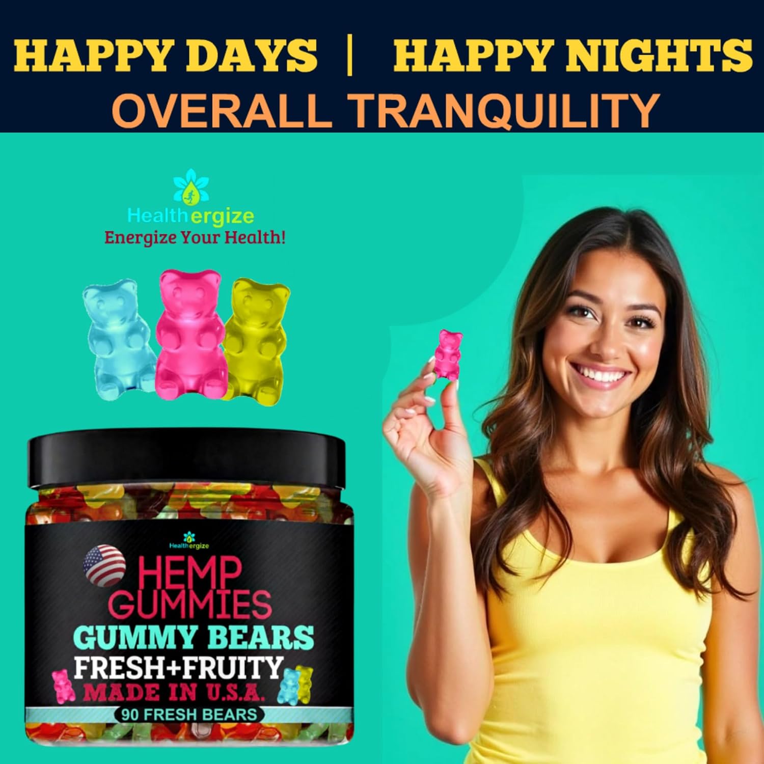 Hemp Gummies for Sleep-Calm Relaxing Night Support-90 Gummy Bear Edibles-Made in USA - Image 4