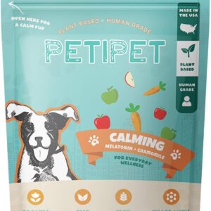 Petipet Calming Chews for Dogs - Plant-Based Calming Supplement w/Melatonin+Chamomile - Calming Aid Soft & Chewy Treats for Relaxing, Stress, Separation, Anxiety Relief, Puppies, Small & Large Breeds