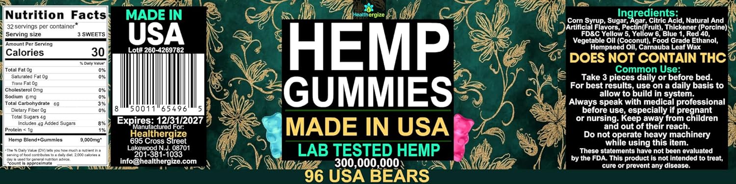 Hemp Gummies Sleep Calm Relaxation-Made in USA-Edibles Gummy Bears-96 Count - Image 8