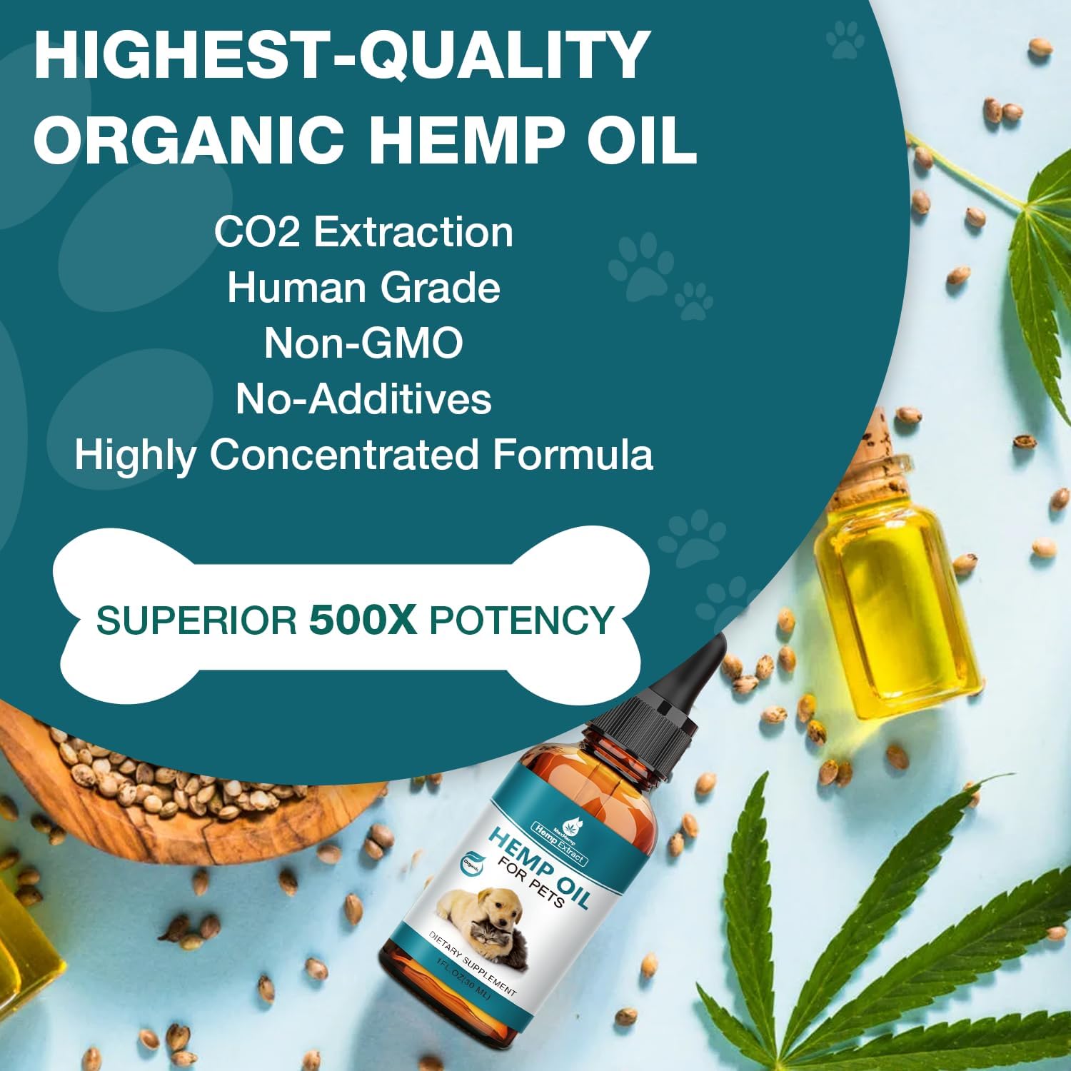 Pet Hemp Oil for Dogs and Cats - Anxiety Stress Pain Holistic Inflammation Relief - for Joint Hip Arthritis, Natural Calming Oil Drop - Organic Pets Treats - Image 3