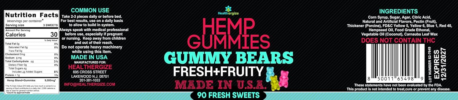 Hemp Gummies for Sleep-Calm Relaxing Night Support-90 Gummy Bear Edibles-Made in USA - Image 9