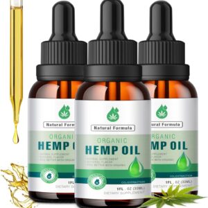 3 Pack Hemp Oil Organic Premium for Pain Relief, Skin, Anxiety - 2,800,000 Maximum Strength - 100% Natural Hemp Drops Tincture - Hemp Oils with Vegan, Non-GMO Grown