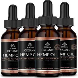 Hemp Oil -4 Packs Maximum Strength - Pure & CO2 Extract Drops - 100% Natural Organic, Vegan, Non-GMO Free