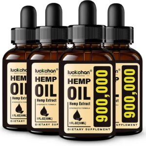 (4-Pack) Premium Hemp Oil High Potency 900,000 Maximum Strength for Sleep Anxiety Relief, Stress, Relaxation, Calming - Natural Hemp Extract, Vegan, Non-GMO - Organic Tincture Drops