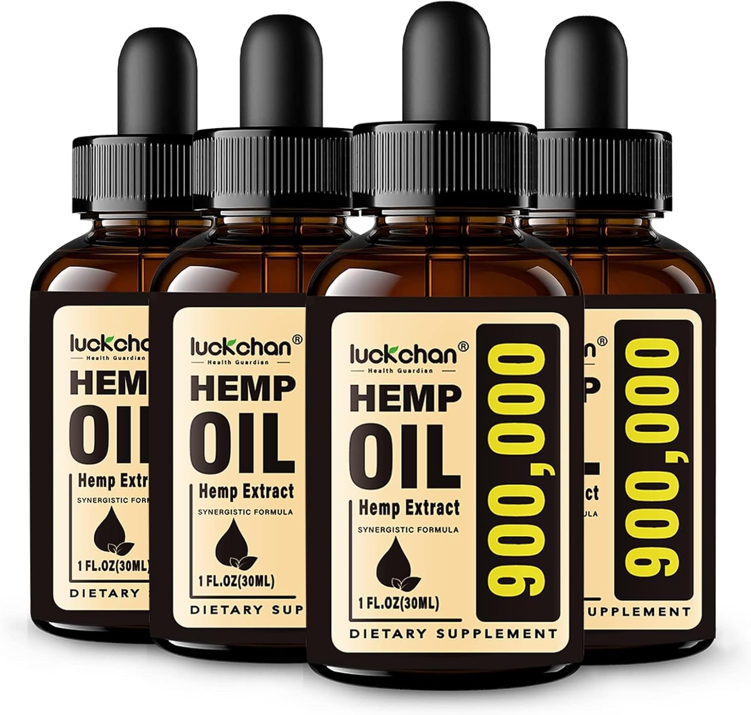 (4-Pack) Premium Hemp Oil High Potency 900,000 Maximum Strength for Sleep Anxiety Relief, Stress, Relaxation, Calming - Natural Hemp Extract, Vegan, Non-GMO - Organic Tincture Drops
