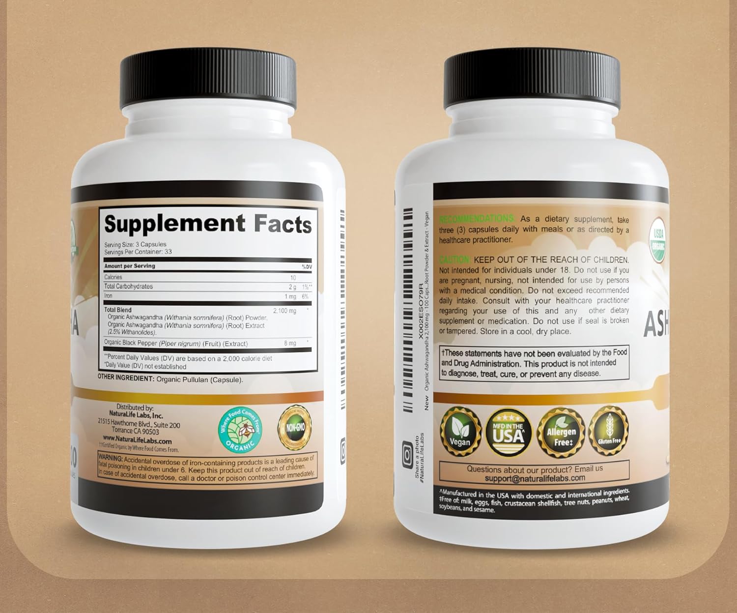 NaturaLife Labs Organic Ashwagandha 2100 mg per Serving – Herbal Supplement Root Powder & Extract – 100 Capsules – Vegan, Non-GMO, Gluten-Free - Image 7