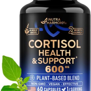 Cortisol Supplement for Women - Holy Basil | Ashwagandha | Rhodiola | L-Theanine - Plant-Based Hormone Balance - Mood, Focus & Sleep Support - Made in USA - Vegan, Non-GMO - 60 Capsules for 2 Months