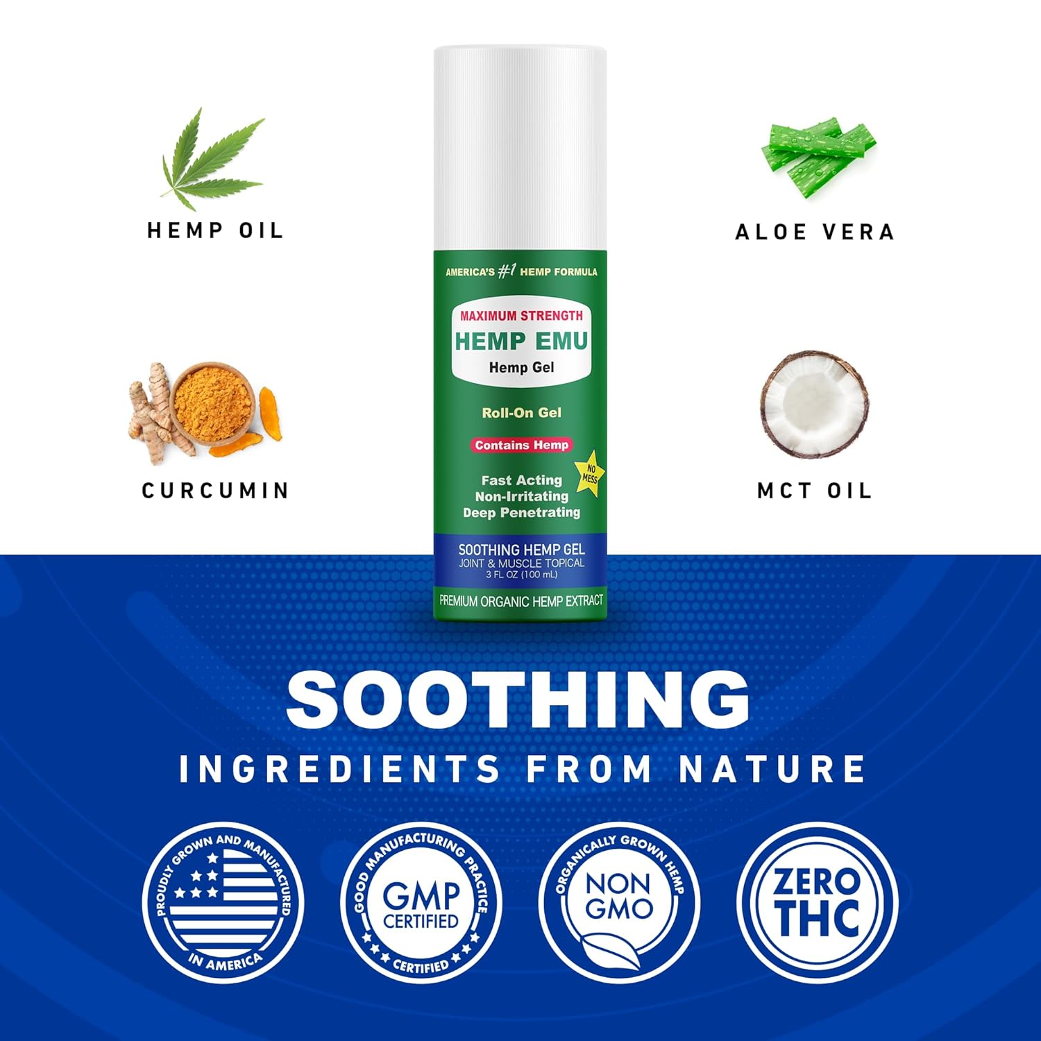 Hemp Emu - Hemp Roll On Gel - Muscle Rub for Back & Joint Discomfort - Soothing Gel with Organic Hemp Oil, Emu Oil, Menthol, Eucalyptus, Aloe Vera - Image 3