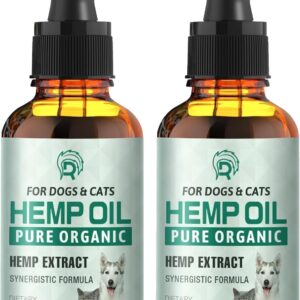 2 Pack Hemp Oil for Dogs and Cats - Anxiety Stress Sleep Allergies Arthritis Seizures Pain Relief - Promotes Skin Hip Joint Health - Calming Drops for Aggressive Pets