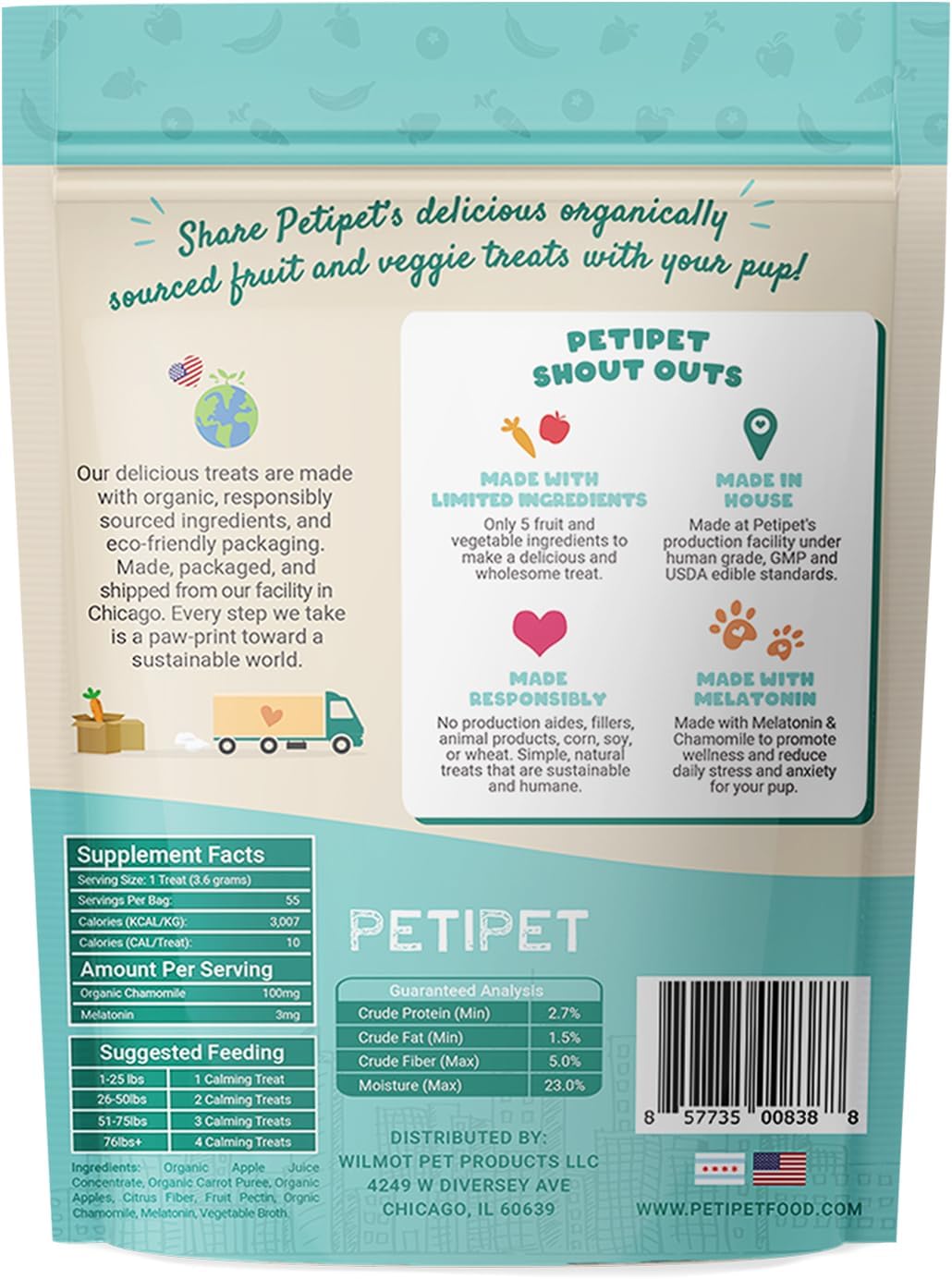 Petipet Calming Chews for Dogs - Plant-Based Calming Supplement w/Melatonin+Chamomile - Calming Aid Soft & Chewy Treats for Relaxing, Stress, Separation, Anxiety Relief, Puppies, Small & Large Breeds - Image 3