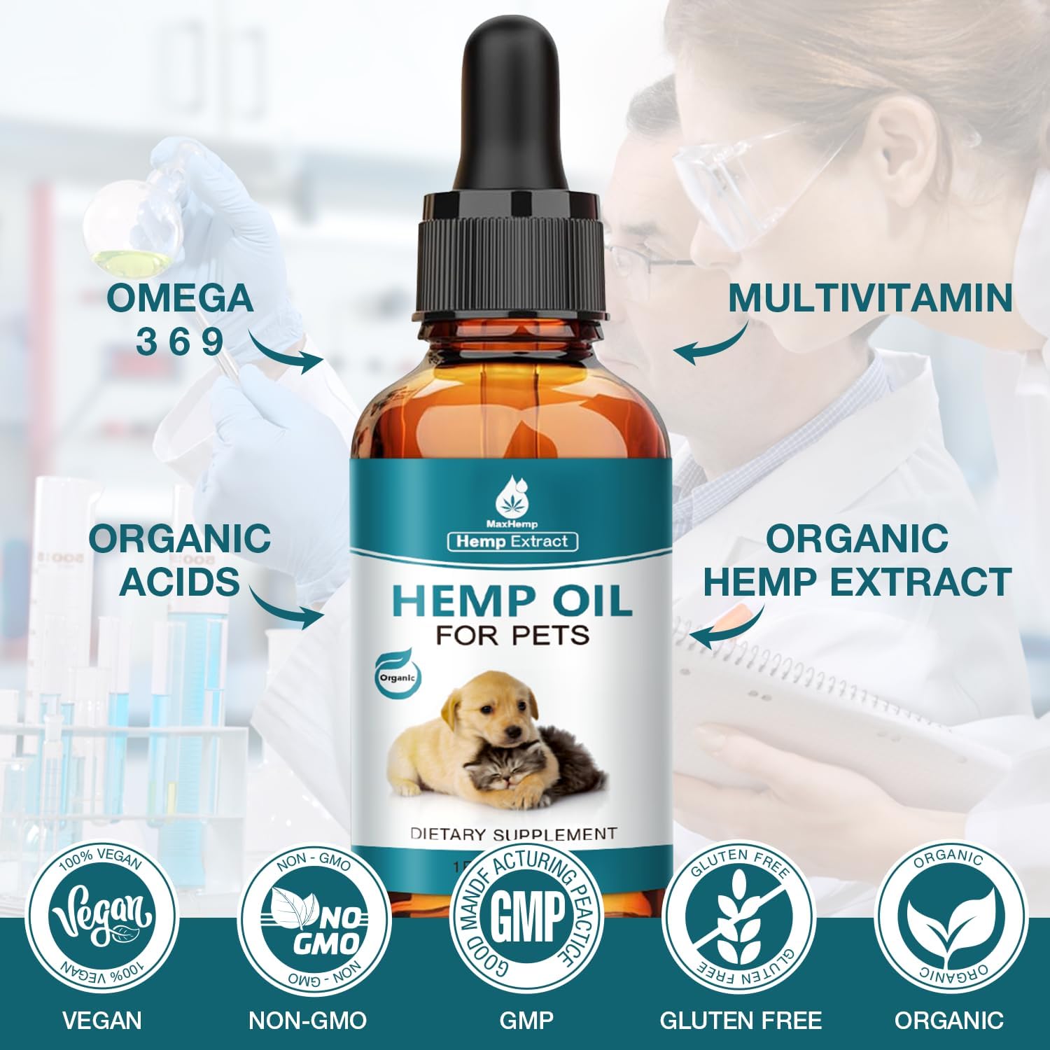 Pet Hemp Oil for Dogs and Cats - Anxiety Stress Pain Holistic Inflammation Relief - for Joint Hip Arthritis, Natural Calming Oil Drop - Organic Pets Treats - Image 5