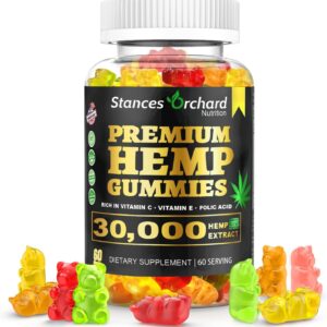 Hemp Gummies Advanced Extra Strength Infused Natural Organic Hemp Oil Extract for Stress Reduction, for Adult Relaxation Vegan Non-GMO Zero ΓBD Oil Low Sugar Made in USA