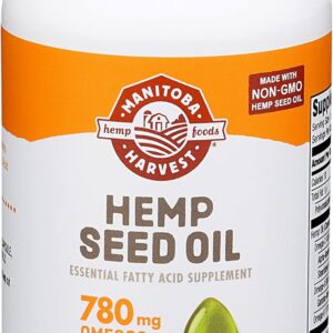 Manitoba Harvest Hemp Seed Oil Softgels, 2,475mg of Plant Based Omegas 3,6 & 9 per Serving Including GLA, Fish Oil Alternative, 60 Count (Pack of 1) Packaging May Vary