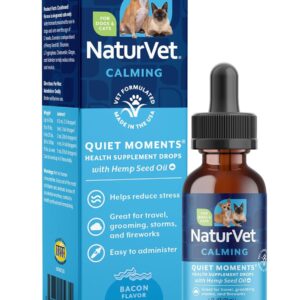 NaturVet – Hemp Quiet Moments Calming Drops – Enhanced with Hemp Seed Oil, L-Tryptophan & Ginger – Helps Reduce Stress & Promote Relaxation – for Dogs & Cats