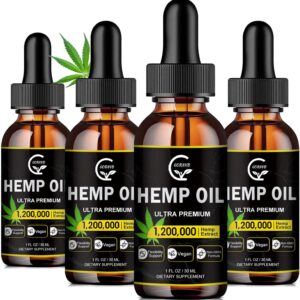 (4-Pack) High Potency Hemp Oil - Maximum Strength, Immune System Support, Focus Calm, Relaxation, Mood, Pure Extract, Organic, Vegan, Non-GMO