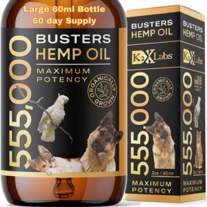 Busters Large 60ml Bottle, 2mth Supply, Organic Hemp Oil for Dogs and Cats 555000, Made in USA Perfectly Balanced Omega 3 6 9 Supports Hips and Joints Calming Drops