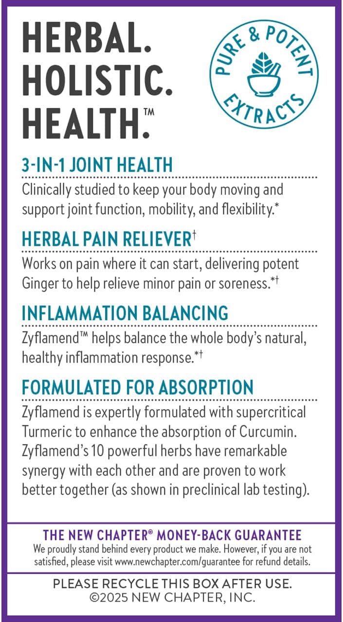New Chapter Zyflamend™ Joint Supplement & Herbal Pain Relief – 10-in-1 Superfood Blend with Turmeric, Ginger & Green Tea - for Healthy Inflammation Response, Mobility & Flexibility, 60 Capsules - Image 8