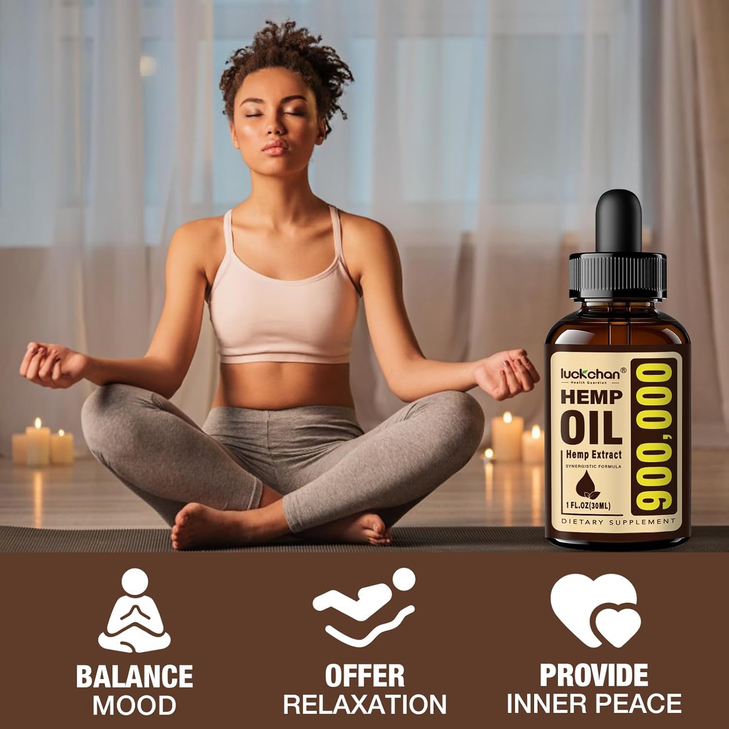 (4-Pack) Premium Hemp Oil High Potency 900,000 Maximum Strength for Sleep Anxiety Relief, Stress, Relaxation, Calming - Natural Hemp Extract, Vegan, Non-GMO - Organic Tincture Drops - Image 3