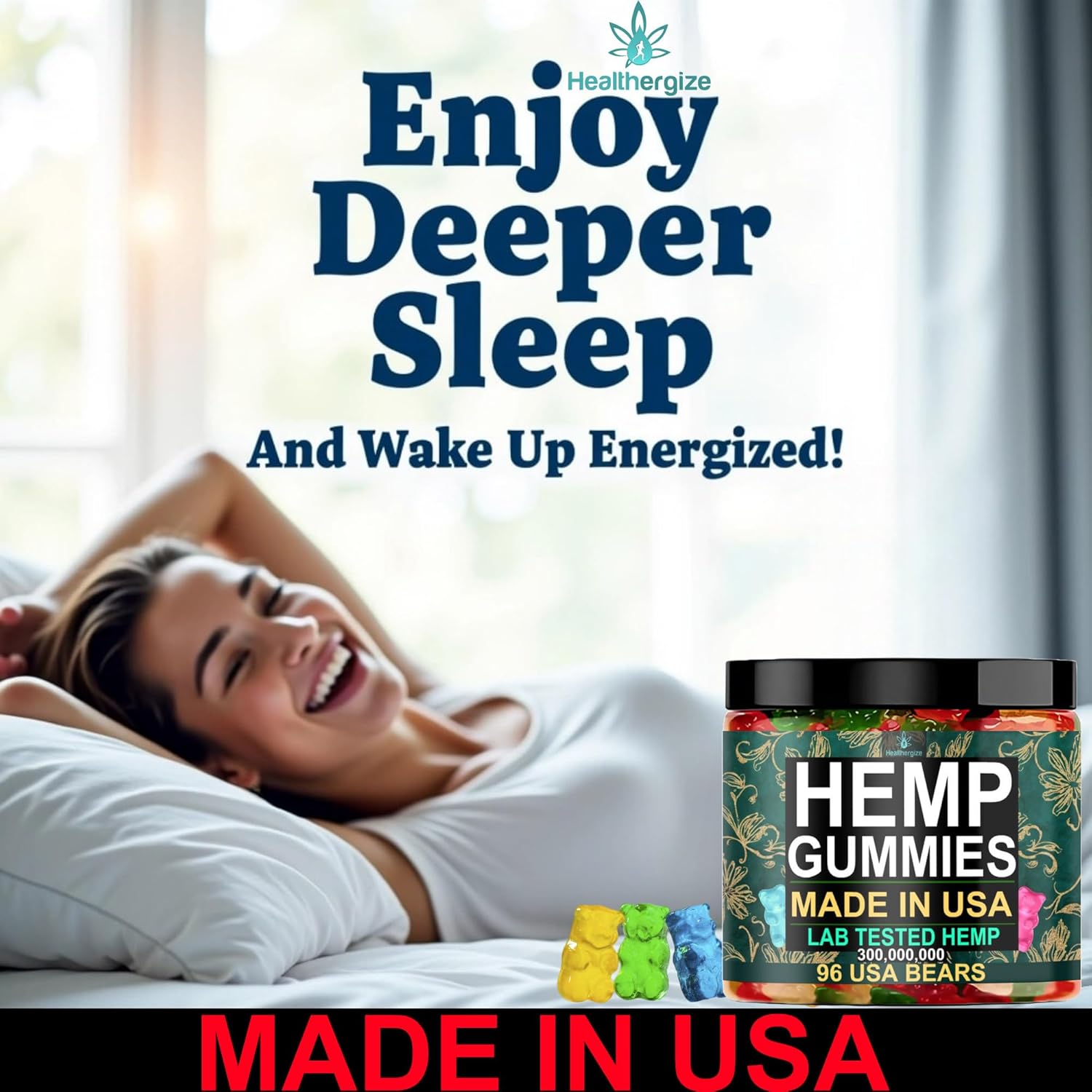 Hemp Gummies Sleep Calm Relaxation-Made in USA-Edibles Gummy Bears-96 Count - Image 2