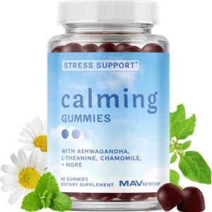 Calming Ashwagandha Gummies for Teens | Stress Relief Supplement with Theanine, GABA, Chamomile & Lemon Balm Calm Sleep Gummies | Natural Raspberry Flavor, Non-GMO, Third-Party Tested | 60 Ct