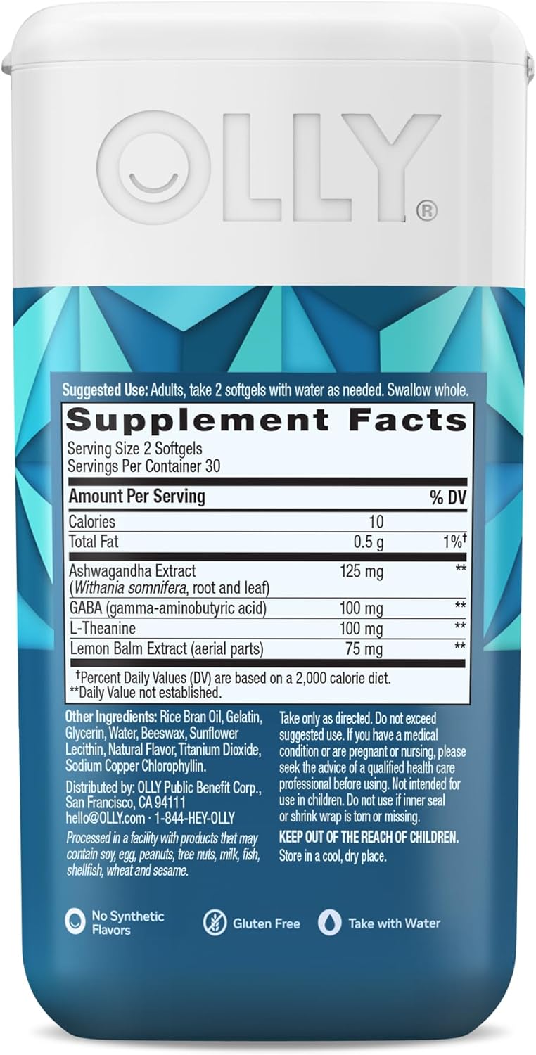 OLLY Ultra Strength Goodbye Stress Softgels, GABA, Ashwagandha, L-Theanine and Lemon Balm, Stress Relief Supplement - 60 Count - Image 6
