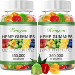 Hemp Gummies 2 Packs - for Sleep, Pain, Anxiety Relief - High Potency Pure Organic Supplement - with Natural Hemp Oil Extract Edible Gummy Vegan, Non-GMO