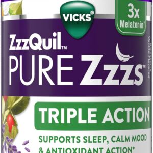 ZzzQuil PURE Zzzs Triple Action, Melatonin Gummies, Melatonin 6mg, 3X Melatonin, Sleep Aid with Ashwagandha, Calm Mood, Antioxidant Action, Sleep Aids for Adults, 60 Sleep Gummies
