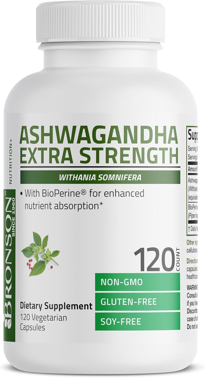 Bronson Ashwagandha Extra Strength Stress & Mood Support with BioPerine - Non GMO Formula, 120 Vegetarian Capsules - Image 5