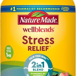 Nature Made Wellblends Stress Relief Gummies, L theanine 200mg to Help Reduce Stress, with GABA 100mg, Same Day Stress Support, 40 Strawberry Flavor Gummies
