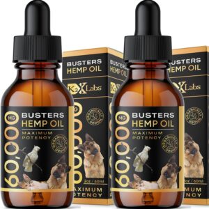 Buster's Organic Hemp Oil Large 60 Milliliters 2Pack 4Month Supply for Dogs Cats, Made in USA Omega Rich 3 6 and 9 Hip and Joint Health, Natural Relief, Calming