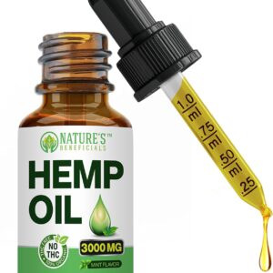 NATURE'S BENEFICIALS Organic Hemp Oil Extract Drops 3000mg - Ultra Premium, Soothes Discomfort, Joint Support, Sleep Aid, Omega Fatty Acids 3 6 9, Non-GMO